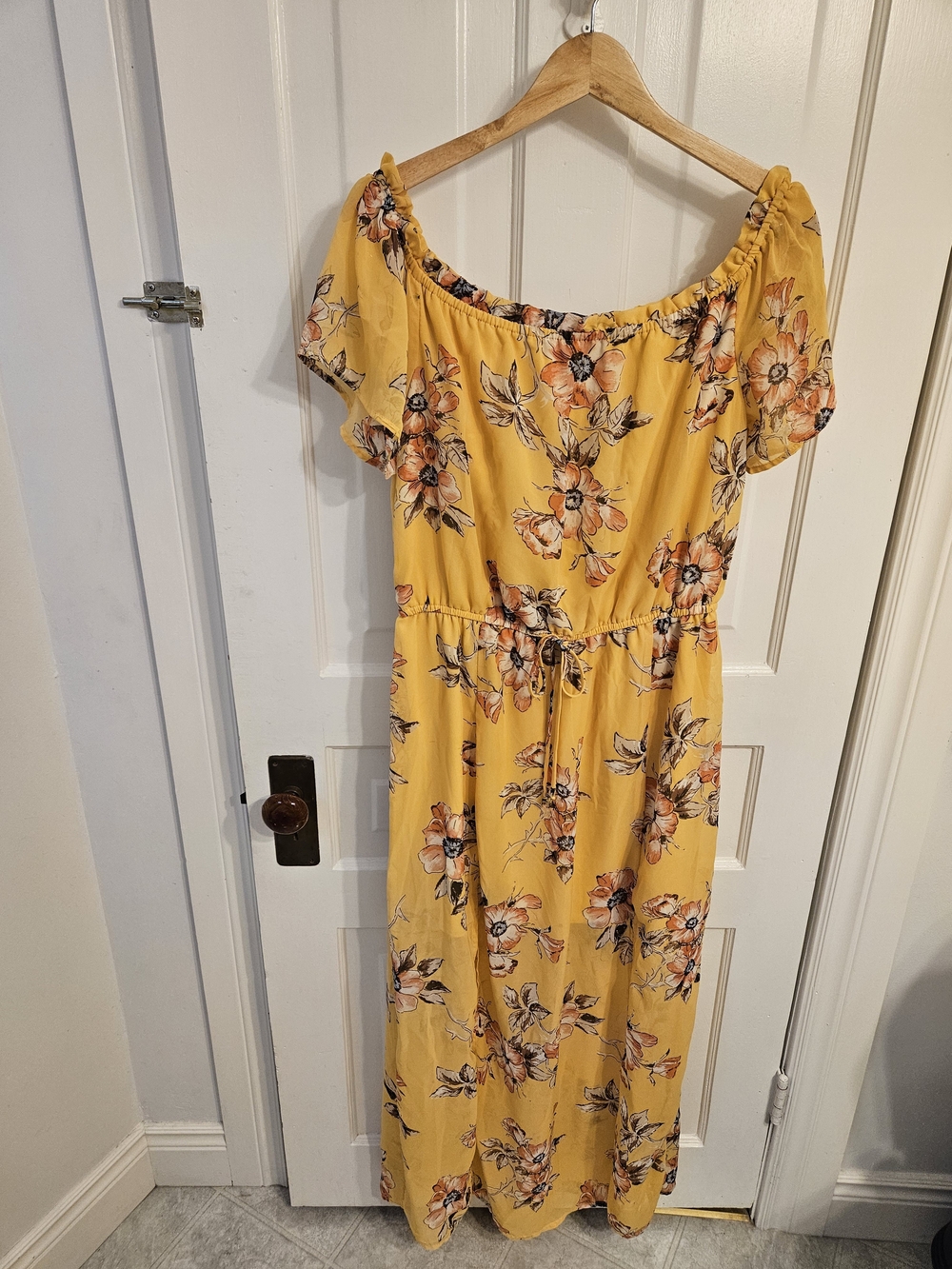 BeBop Boho Floral Maxi Dress Yellow Off-The-Shoulder Sundress